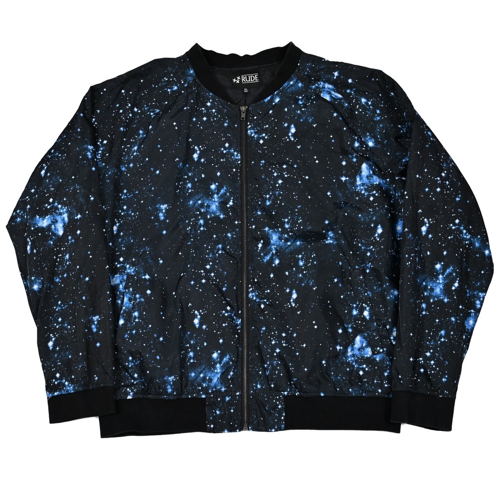 XXX Rude Jacket Mens XL Galaxy Space Constellation Bomber Full Zip Lined Pockets